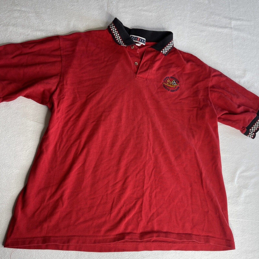 Central Minnesota Corvette association polo shirt￼ men XL vtg red checkered flag